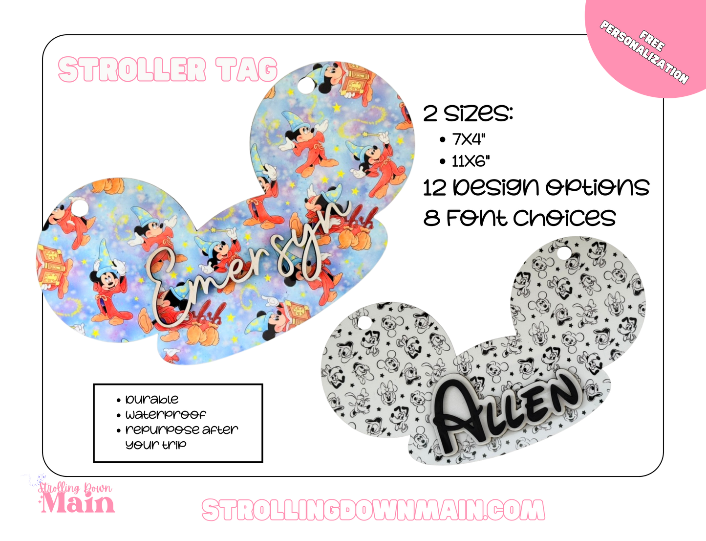 Disney Stroller Tag, Mouse Ears Stroller Tag| Personalized