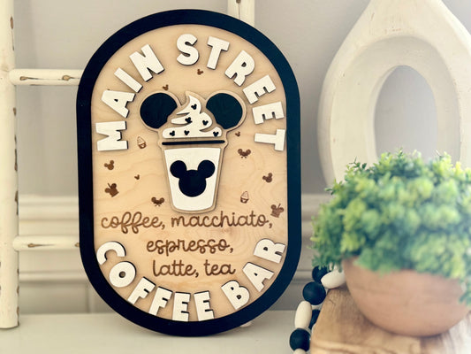 Main Street Coffee Bar Wooden Sign – Disney-Inspired Café Decor