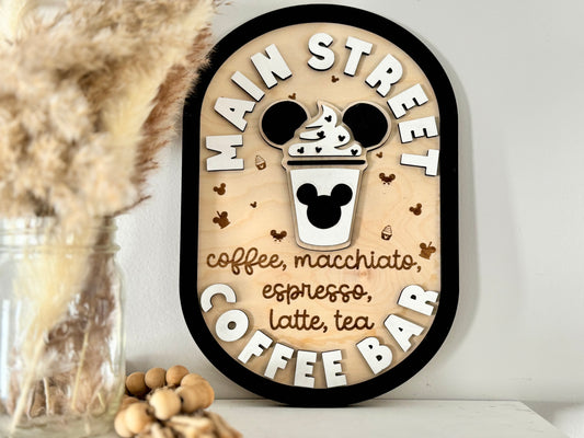 Main Street Coffee Bar Wooden Sign – Disney-Inspired Café Decor
