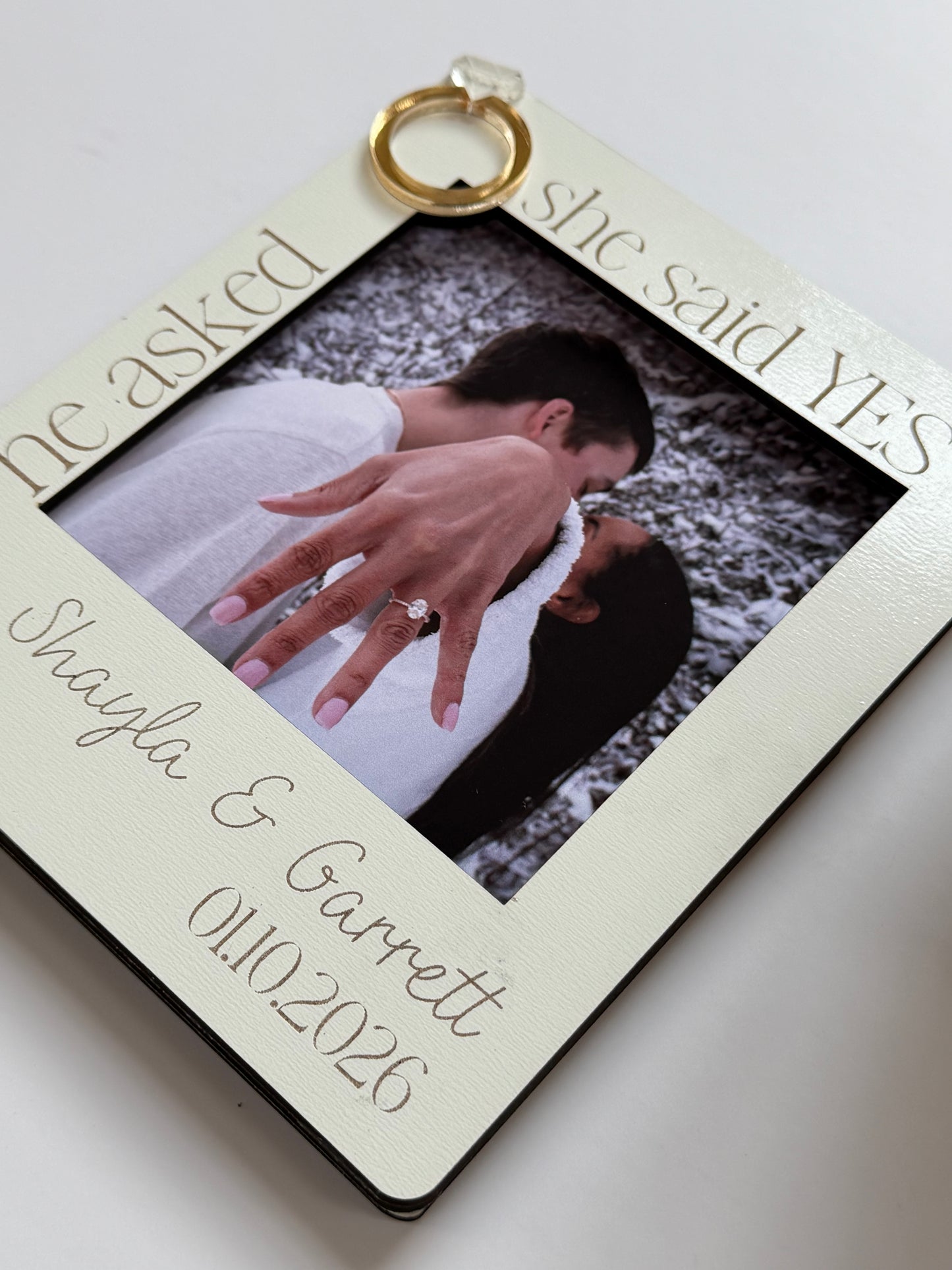 Personalized Engagement Photo Frame – ‘He Asked, She Said Yes’ Wedding Proposal Gift with Names & Date – Custom Engagement Keepsake