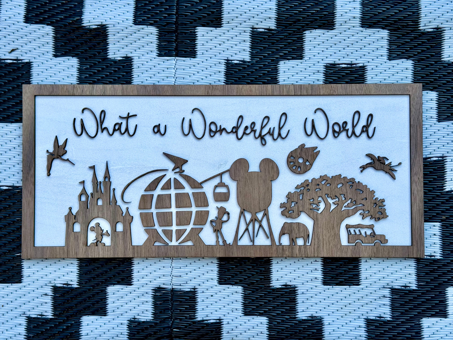 “What a Wonderful World" Disney Park Icons Skyline Wooden Inspired Home Decor