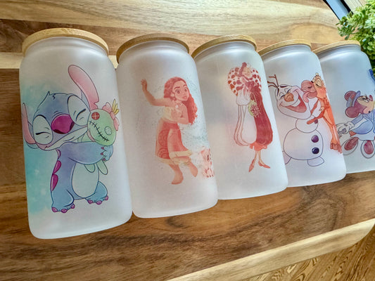 Peter Pan & Wendy Frosted Glass Tumbler with Bamboo Lid | Free Personalization