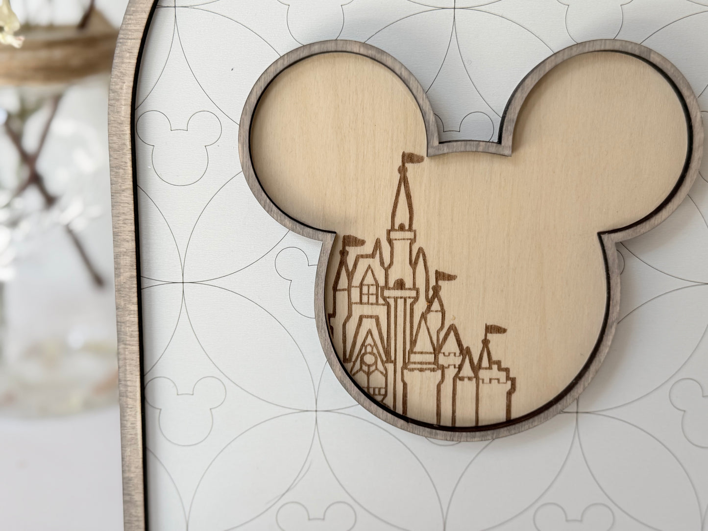 Arch Wood Sign with Castle Silhouette – Layered Neutral Shelf Sitter