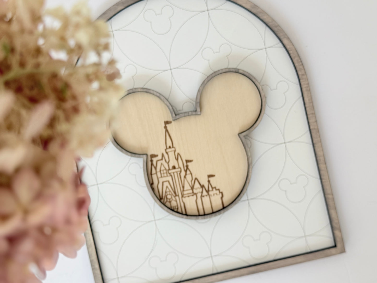 Arch Wood Sign with Castle Silhouette – Layered Neutral Shelf Sitter