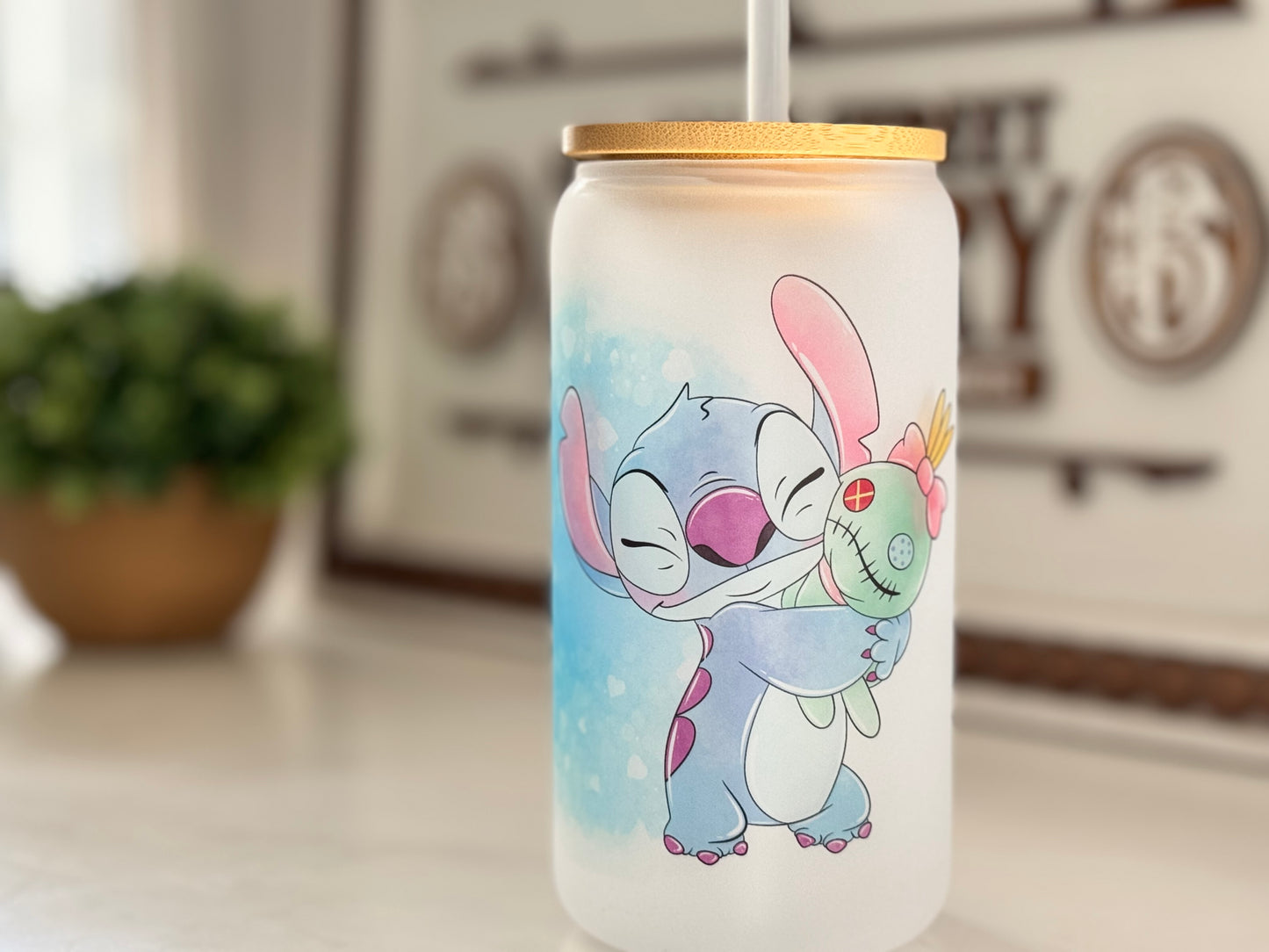 Stitch Frosted Glass Tumbler with Bamboo Lid | Free Personalization