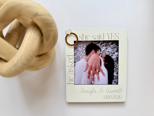 Personalized Engagement Photo Frame – ‘He Asked, She Said Yes’ Wedding Proposal Gift with Names &amp; Date – Custom Engagement Keepsake