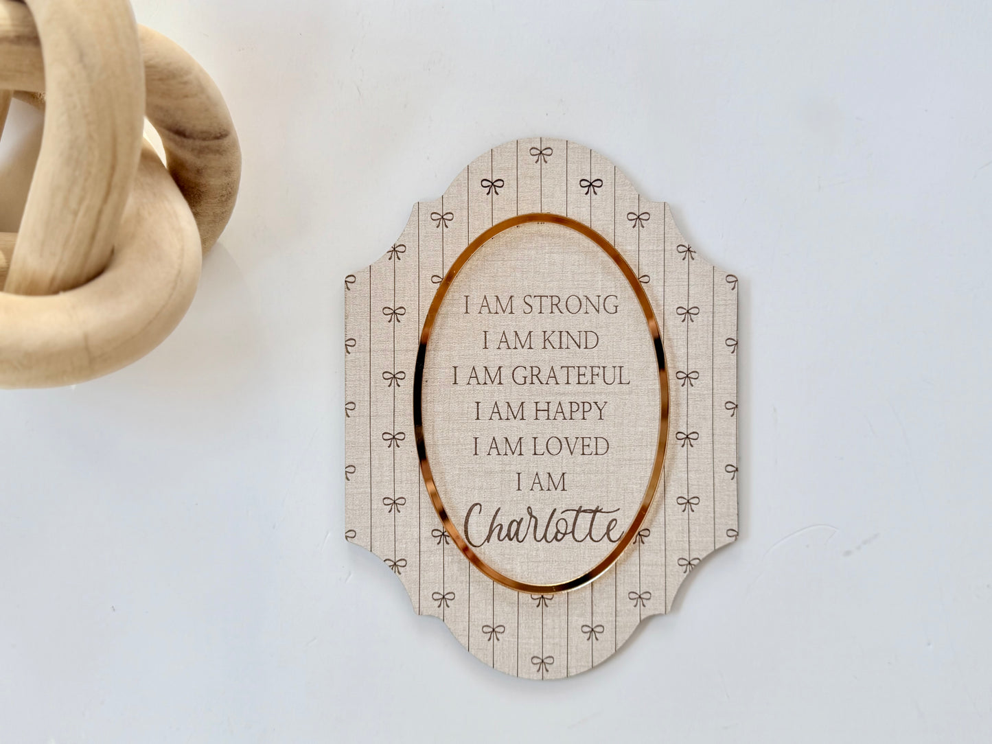 Personalized Coquette Bow Daily Devotion Plaque – Custom Affirmation Wall Decor with Gold Accent Frame – Perfect Gift for Women, Teens &amp; Girls