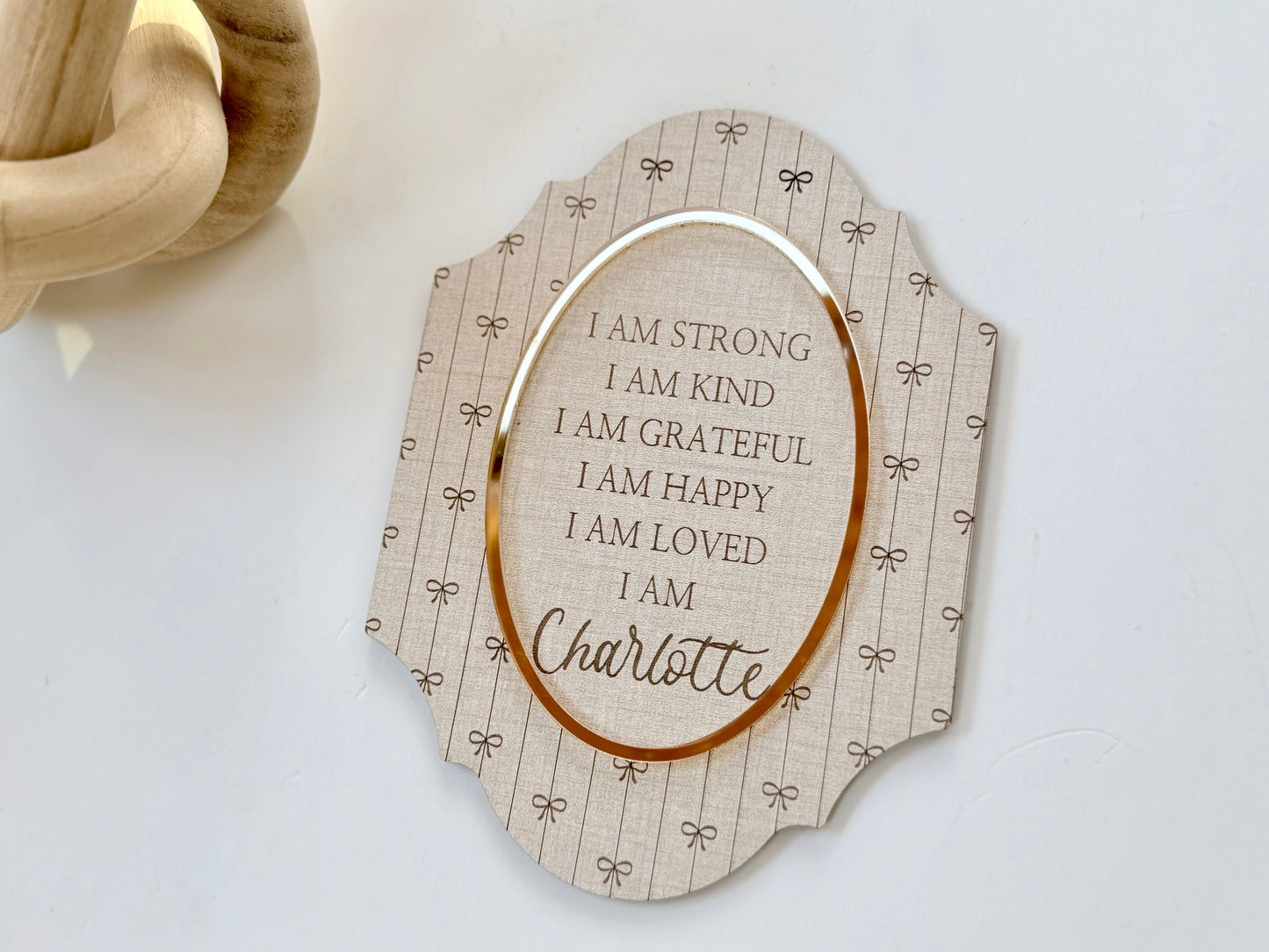 Personalized Coquette Bow Daily Devotion Plaque – Custom Affirmation Wall Decor with Gold Accent Frame – Perfect Gift for Women, Teens &amp; Girls