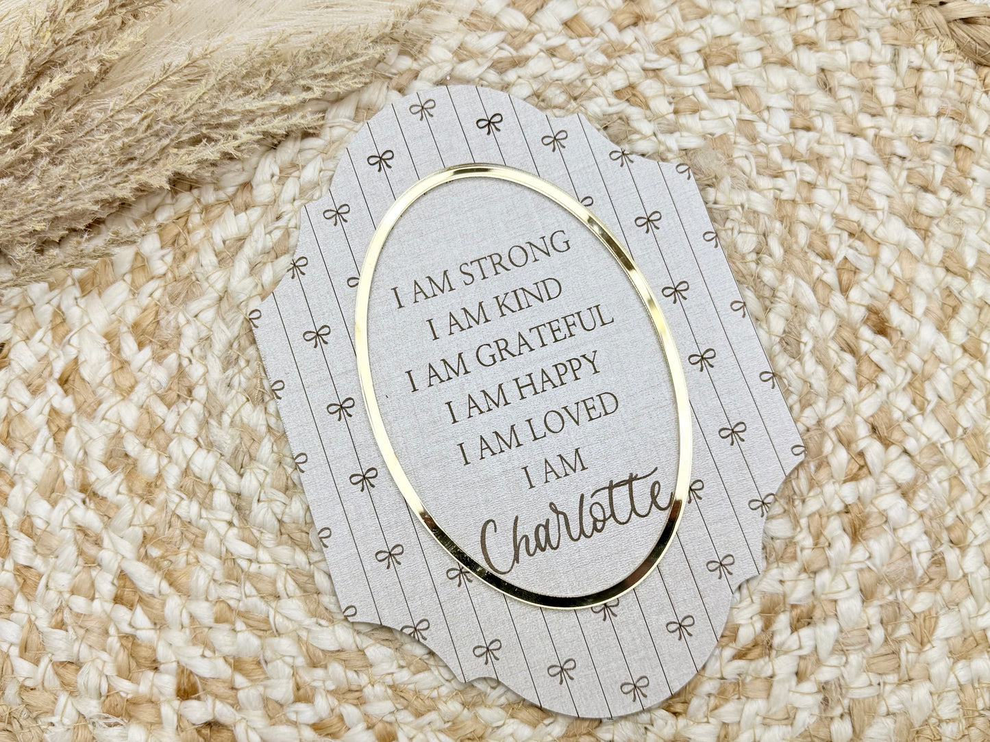 Personalized Coquette Bow Daily Devotion Plaque – Custom Affirmation Wall Decor with Gold Accent Frame – Perfect Gift for Women, Teens &amp; Girls