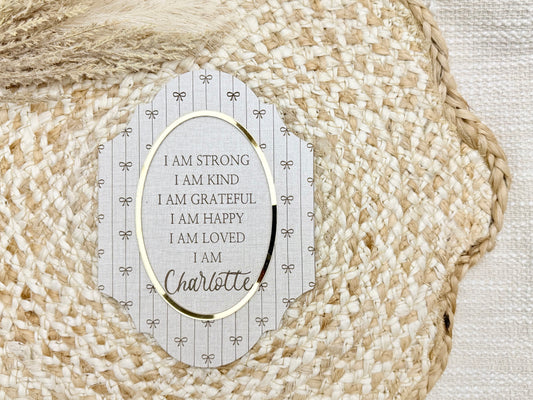 Personalized Coquette Bow Daily Devotion Plaque – Custom Affirmation Wall Decor with Gold Accent Frame – Perfect Gift for Women, Teens &amp; Girls