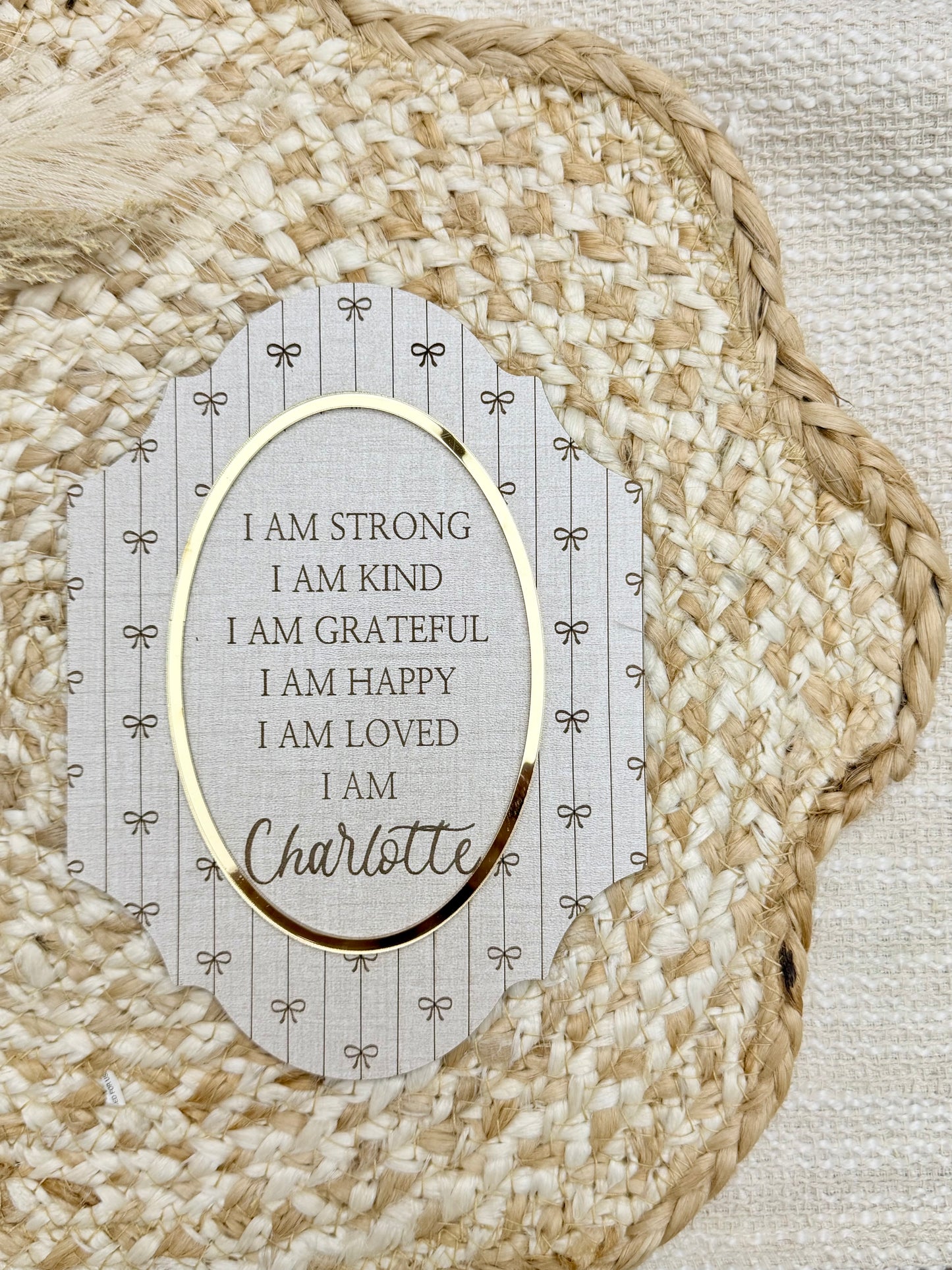 Personalized Coquette Bow Daily Devotion Plaque – Custom Affirmation Wall Decor with Gold Accent Frame – Perfect Gift for Women, Teens &amp; Girls