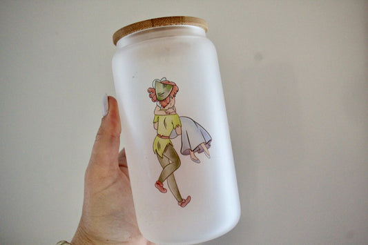 Peter Pan & Wendy Frosted Glass Tumbler with Bamboo Lid | Free Personalization