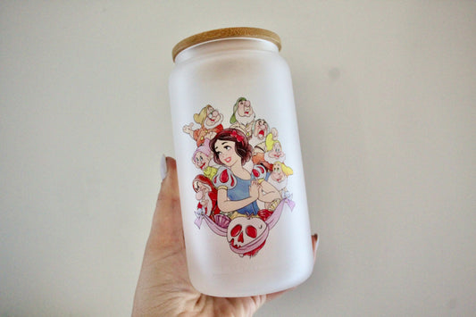 Snow White Frosted Glass Tumbler with Bamboo Lid | Free Personalization
